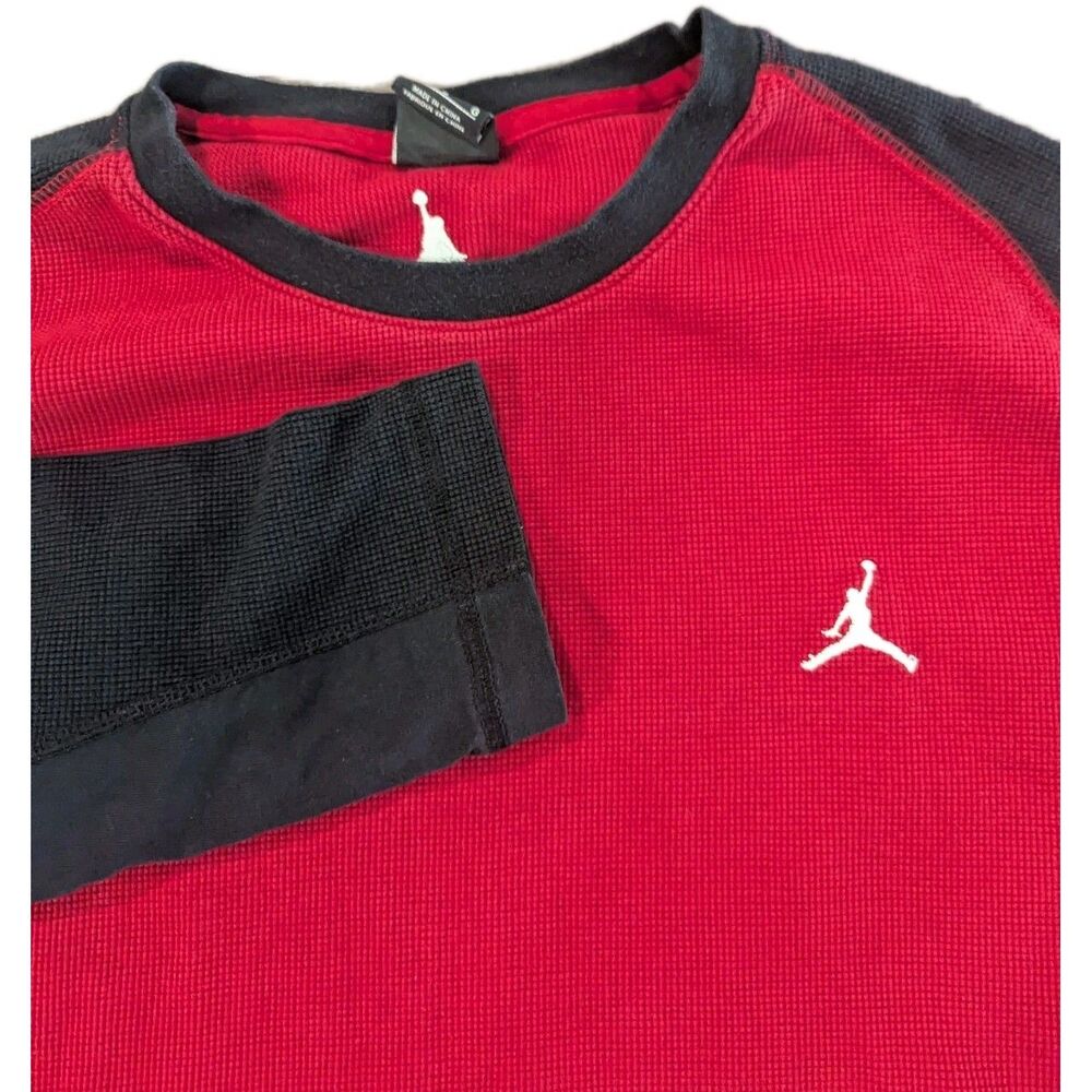 Nike Shirt Mens L Med Red Waffle Knit Thermal Jordan Jumpman Basketball MJ Black